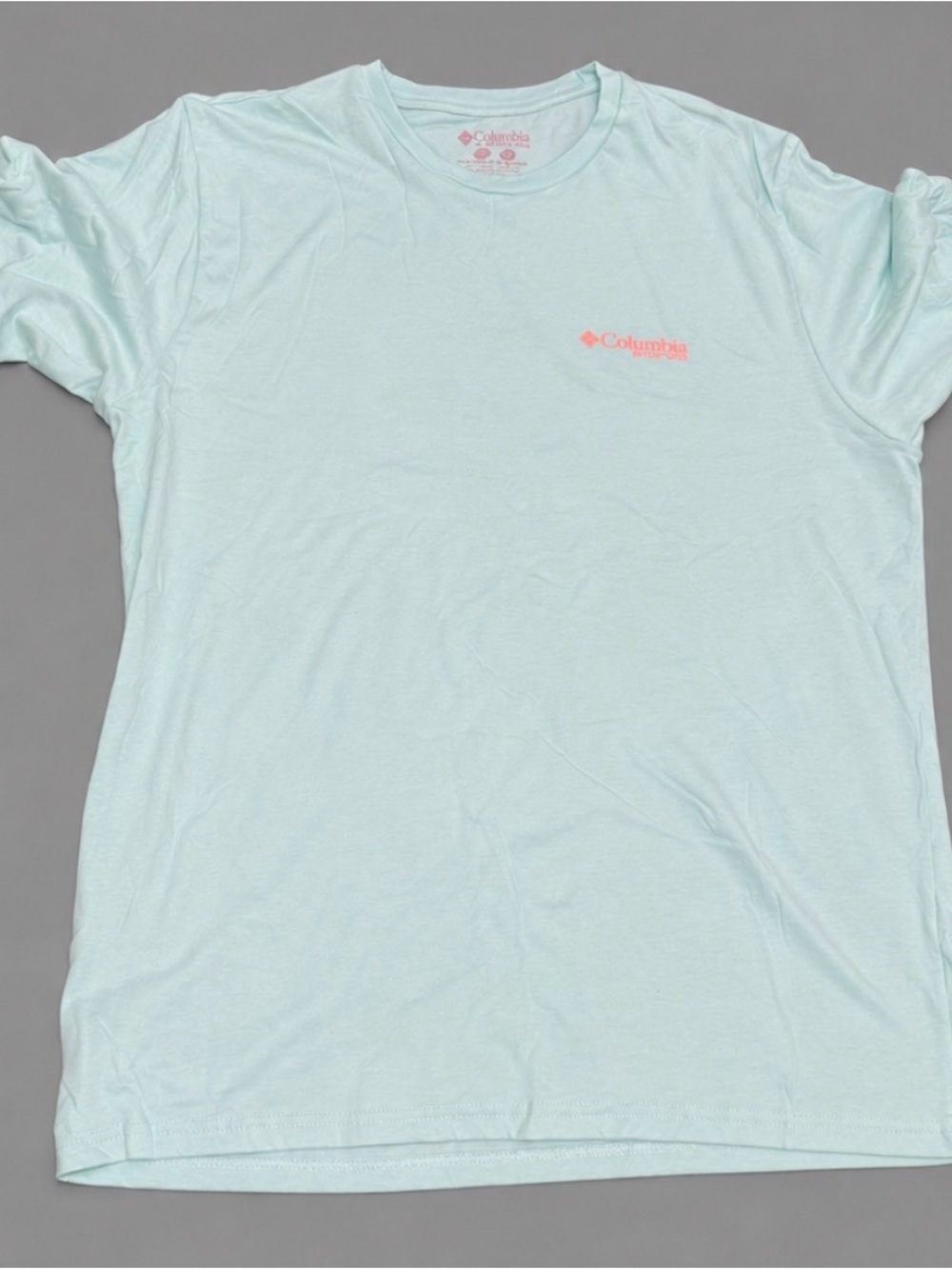 Columbia Kids Short Sleeve Tee in Light Aqua with Pink Logo